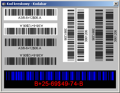 Warianty graficzne kodu kreskowego Kodabar